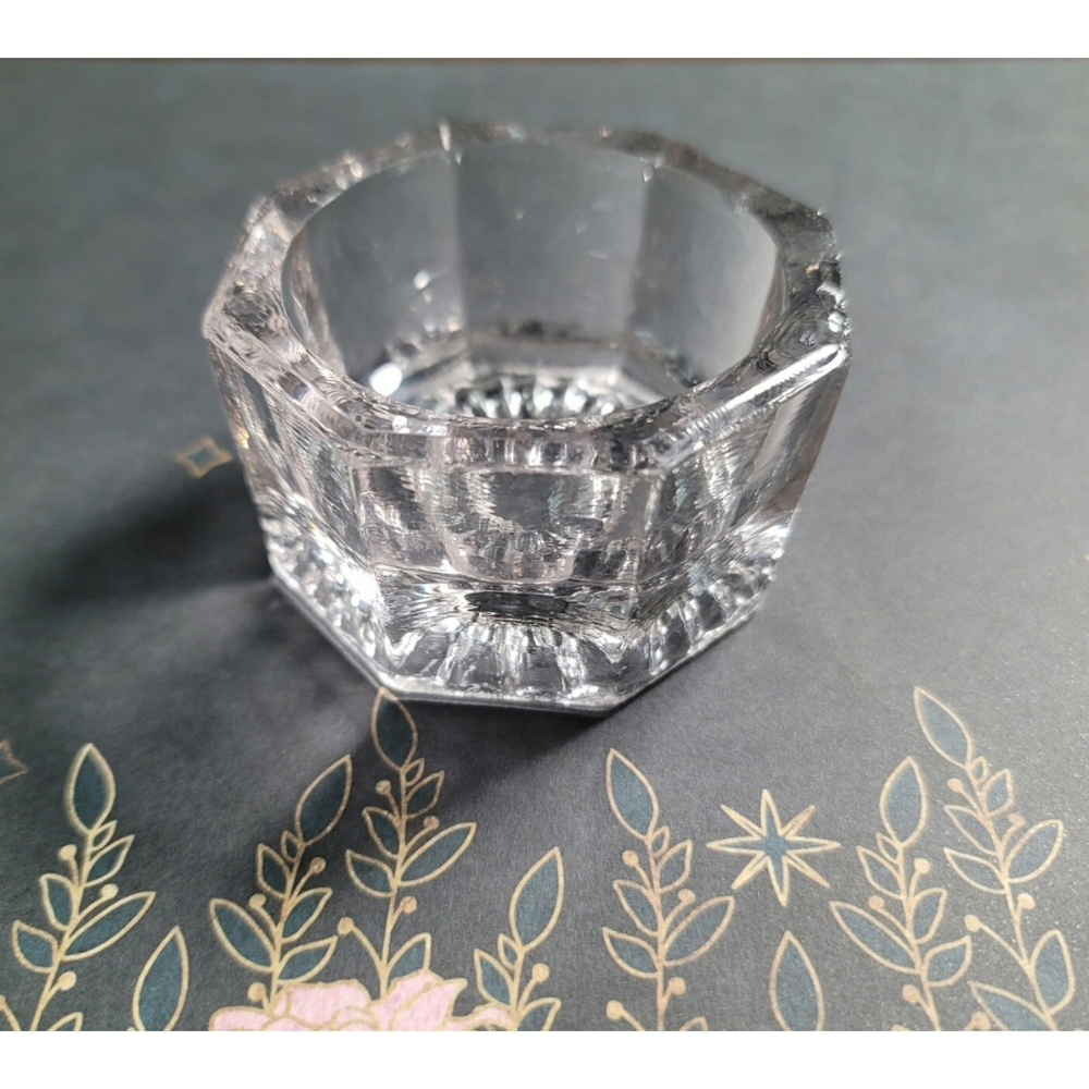 Vintage Clear  Cut Design Glass Salt Cellar Dip Octagon